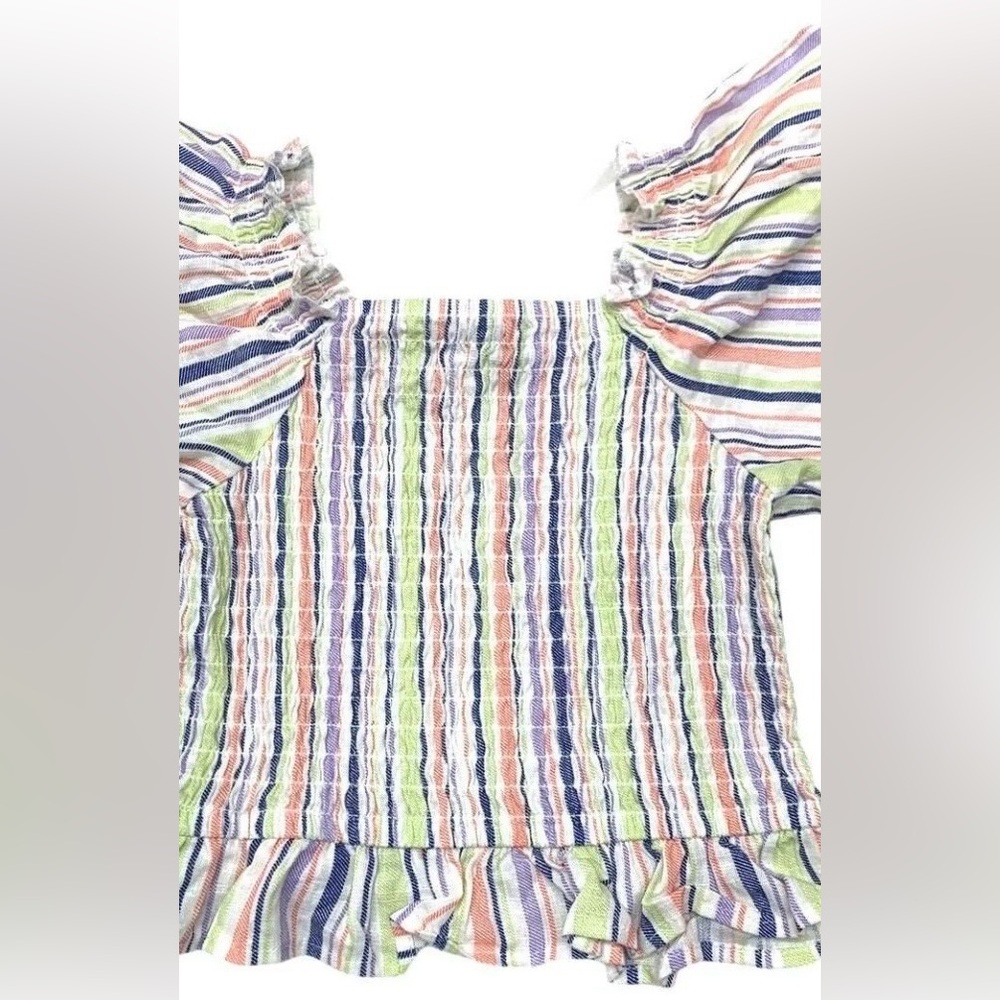 Art Class Girls Smocked Ruffle Hem Puff Sleeve Top Size M (8) Rainbow Stripe